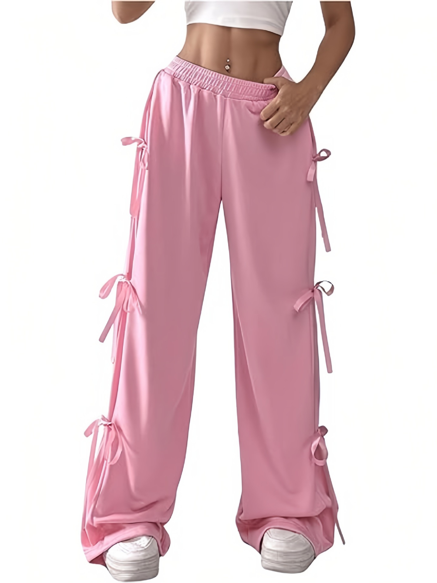 Transfronterizos Europa y América Amazon damas arco pantalones deportivos de piernas anchas elásticos de cintura alta pantalones casuales dulces pantalones de skateboard image 3