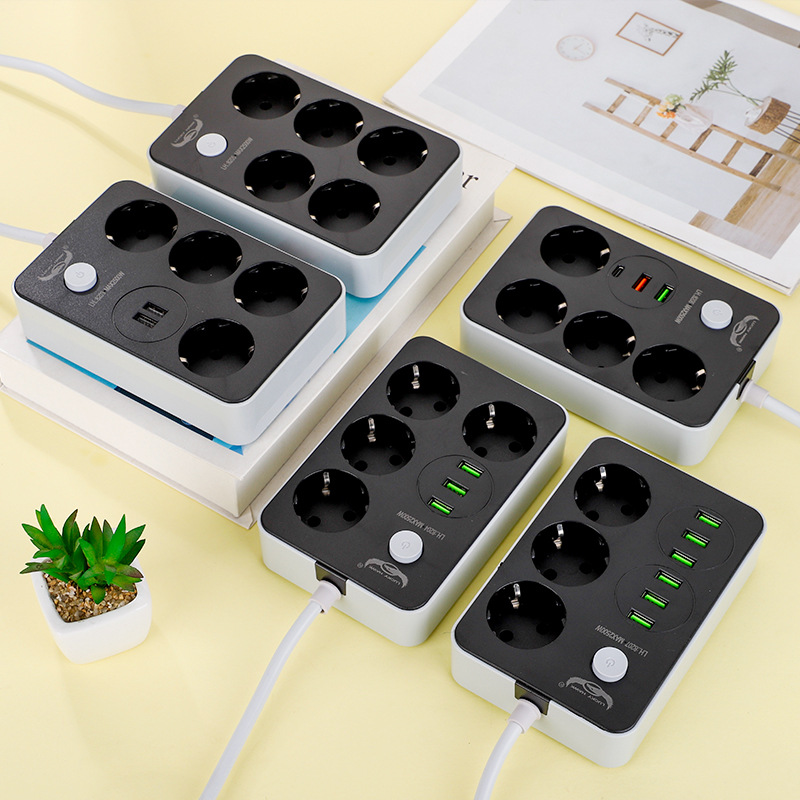 黑色 礼盒装 欧标 欧规 欧式 二圆插孔出口外贸外销带线插排 插座