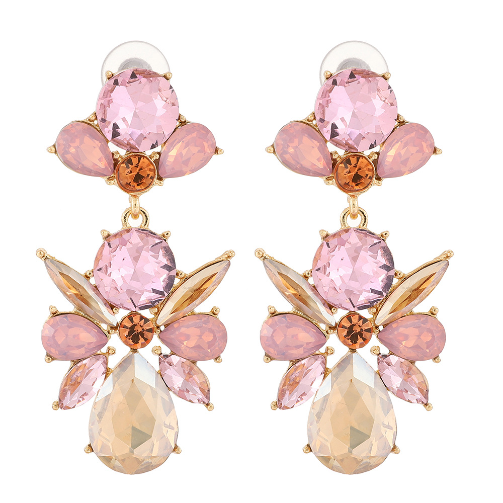 Alloy Ear Needle Material Golden Plated Plating Material Retro Ethnic Style Flower Rhinestone Inlay Artificial Gemstones Women's Drop Earrings
