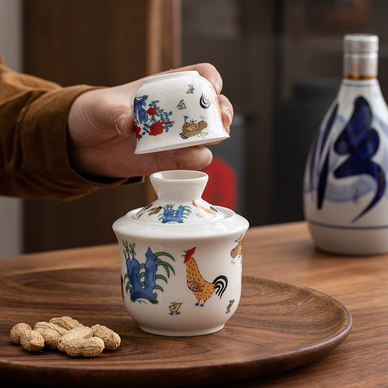 德鼎 Ceramic set, pocket flask, handheld wineglass, Chinese style