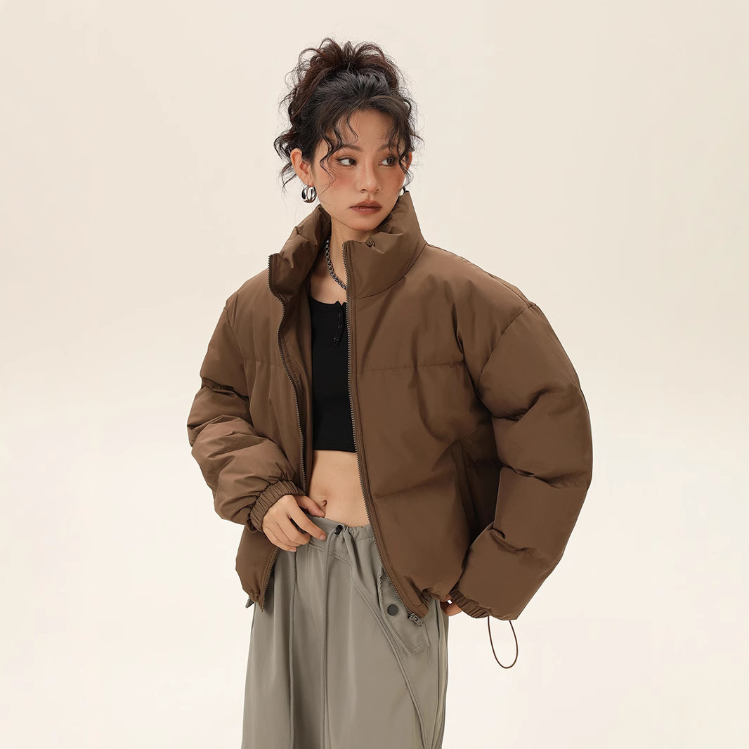 韩系情侣棉衣女士冬季加厚短款美式休闲立领面包服防泼水棉服外套