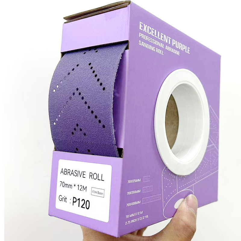 跨境薄膜基材紫砂卷长条70mmx12米手撕陶瓷紫色旋风多孔砂纸卷