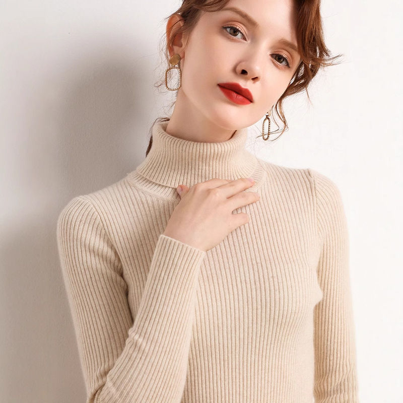 Casual Elegant Turtleneck Knitwear for Women in Autumn and Winter Slim Short Pullover Tight Inner Wool Bottoming Long-Sleeved Knitwear