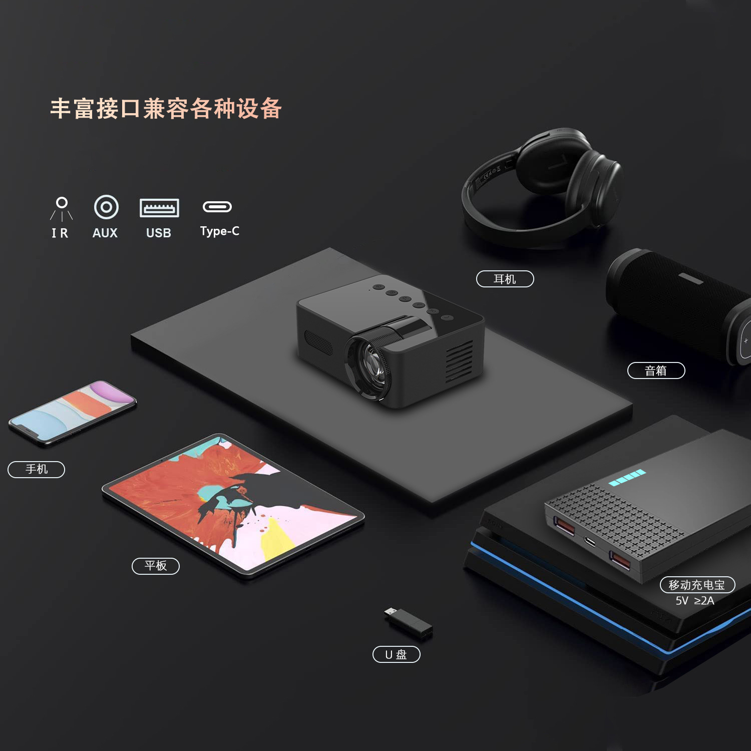 Çapraz Sınır Yeni Ürün YT100 Ev Tipi Mikro Taşınabilir Mini Projeksiyon Makinesi HD Ev Kablosuz Küçük Telefon Projektörü