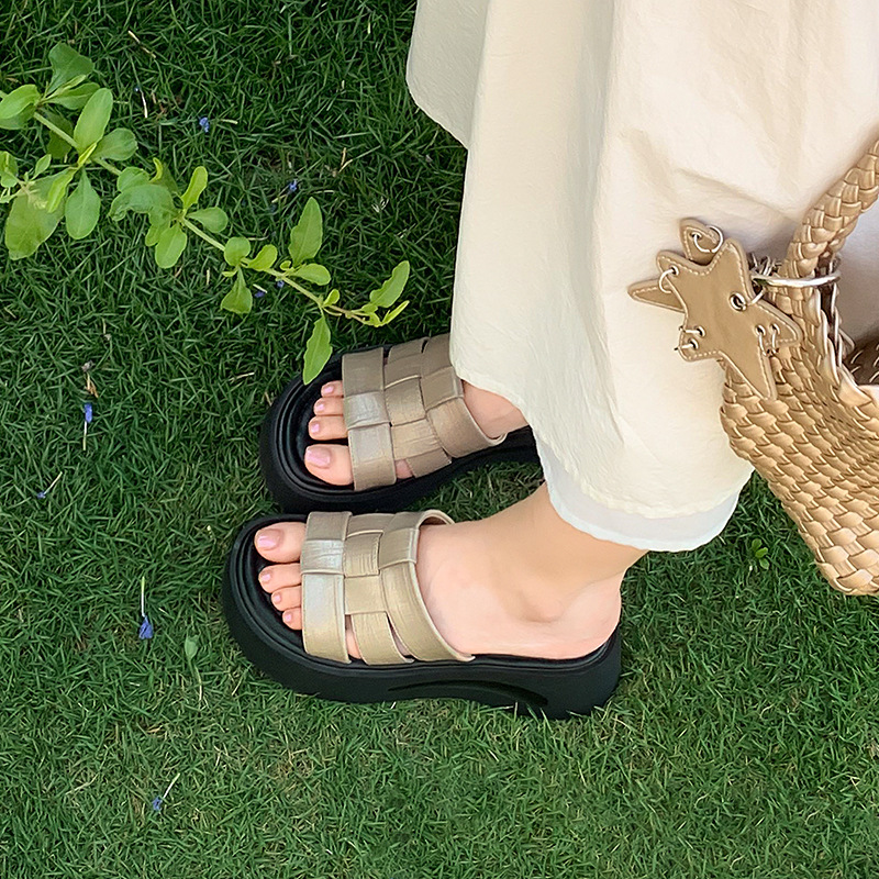 [Chao Bounan] Mint Weating ● Chanclas brillantes de 5,5 cm, zapatillas de pan de estilo romano de fondo grueso para mujer