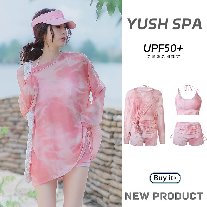 Купальник для женщин 2025, новый спортивный стиль, студенческий консервативный комплект из трех предметов, свободная накидка для похудения, солнцезащитная рубашка, купальник с длинными рукавами