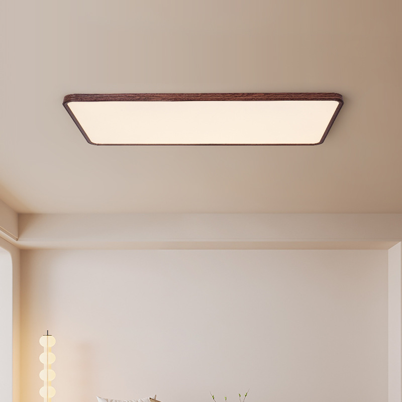 Nuevo estilo chino retro ultrafino espectro completo protección ocular sala de estar luz principal estilo japonés minimalista estilo wabi-ji luz de techo de grano de madera de nogal