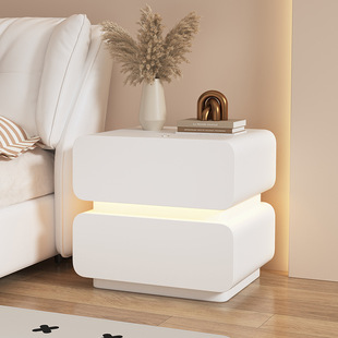 Small Bedside Table with Lamp Internet Celebrity Cream Style 2023 New Modern Simple Creative Leather Bedside Table
