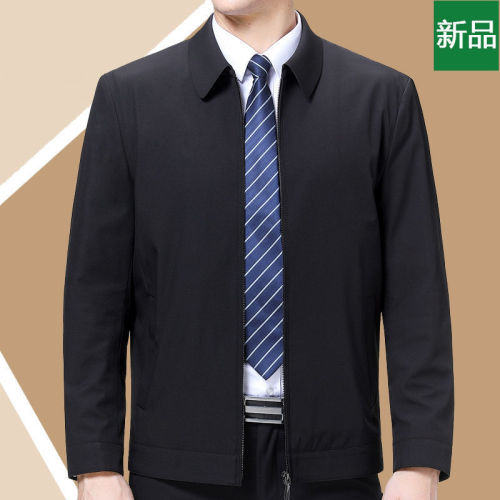 2024 Spring and Autumn High-Quality Collar Business Casual Jacket for Middle-Aged Adults Outerwear Fashion Men's Dad Executive Top