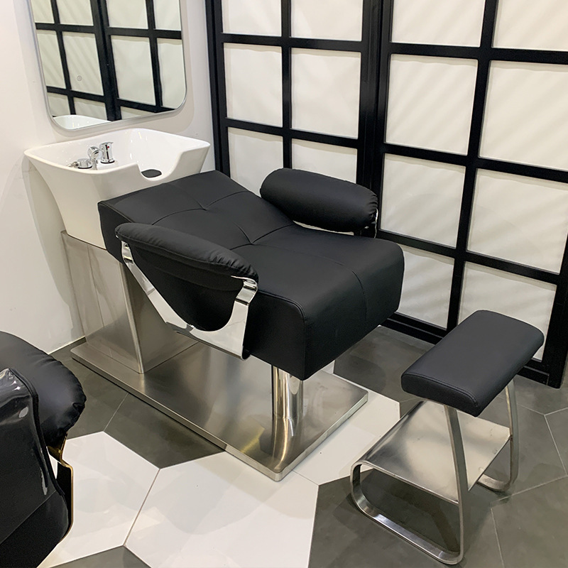 Cama de champú eléctrica, cama de lavado semi-reclinable, especial para barberías y peluquerías, silla de champú con lavabo de cerámica para belleza y peluquería image 7