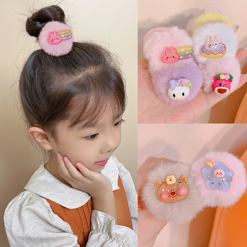 Otoño e Invierno Banda de pelo de felpa para niños engrosamiento de alta elasticidad no duele el cabello suave diadema de dibujos animados lindo bebé Cola de Caballo accesorios para el cabello