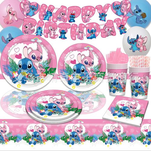 New Star Wars Stich Theme Birthday Party Pink Angel Paper Plates Napkins Tablecloth Tableware Decorations