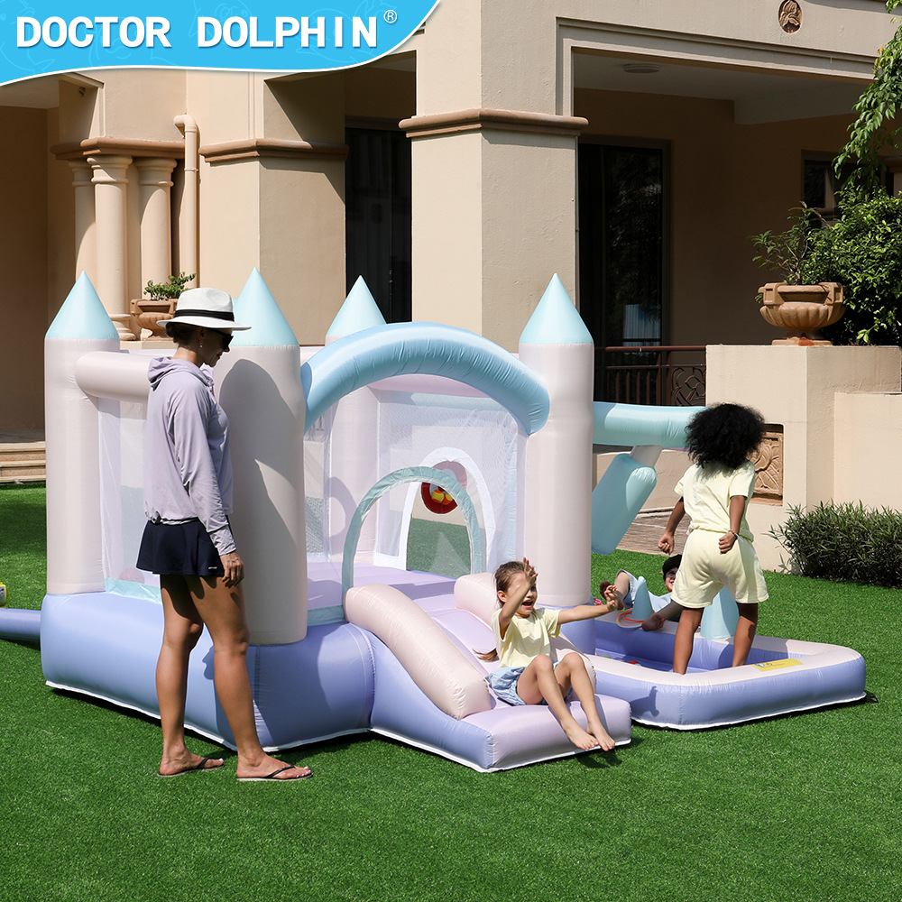 Doctor Pig pequeño castillo infláble para niños trampolín casero combinación diapositiva parque infantil interior y exterior castillo infláble