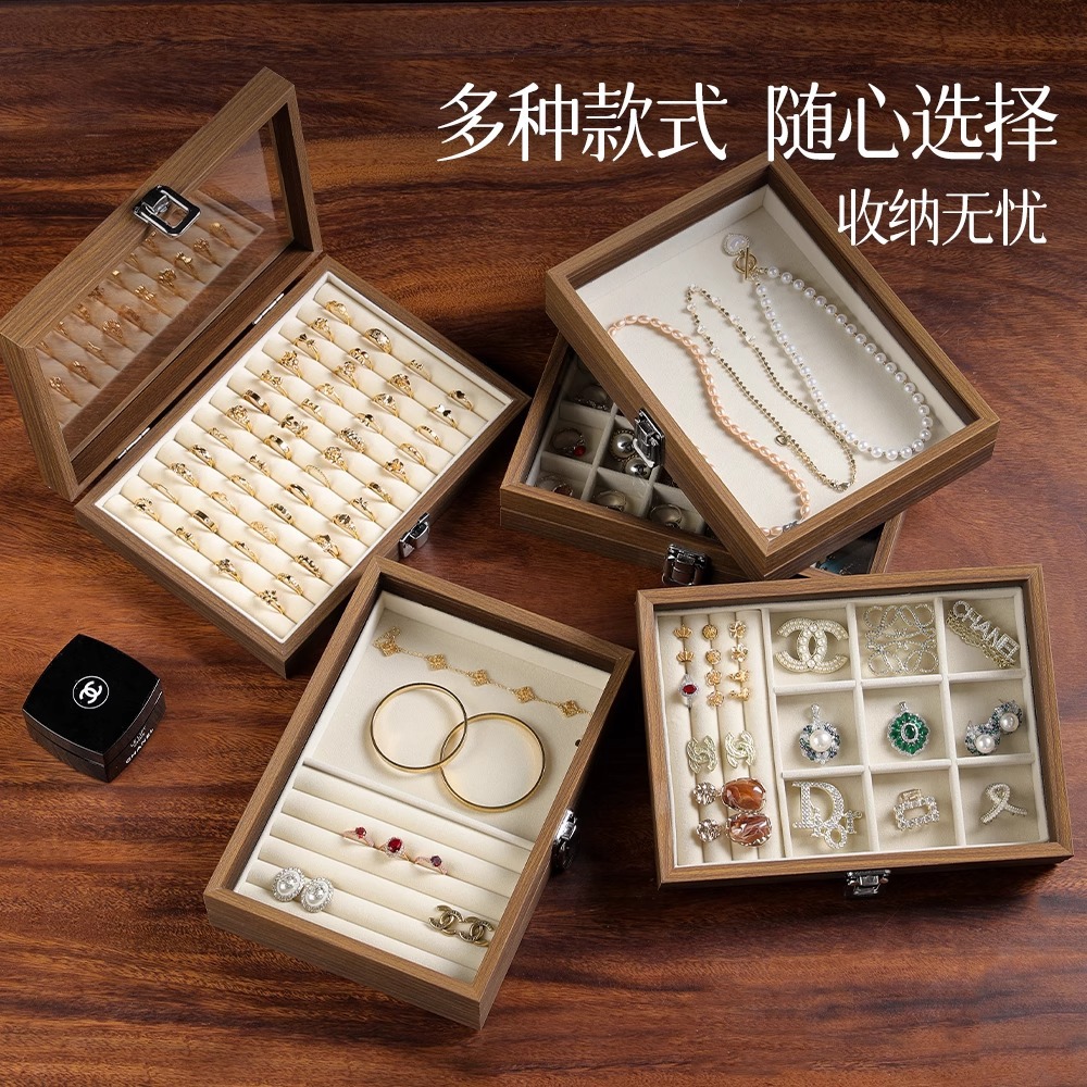 Small jewelry storage box display box new portable multi-compartment Chinese characteristics high-end wooden small size jewelry box