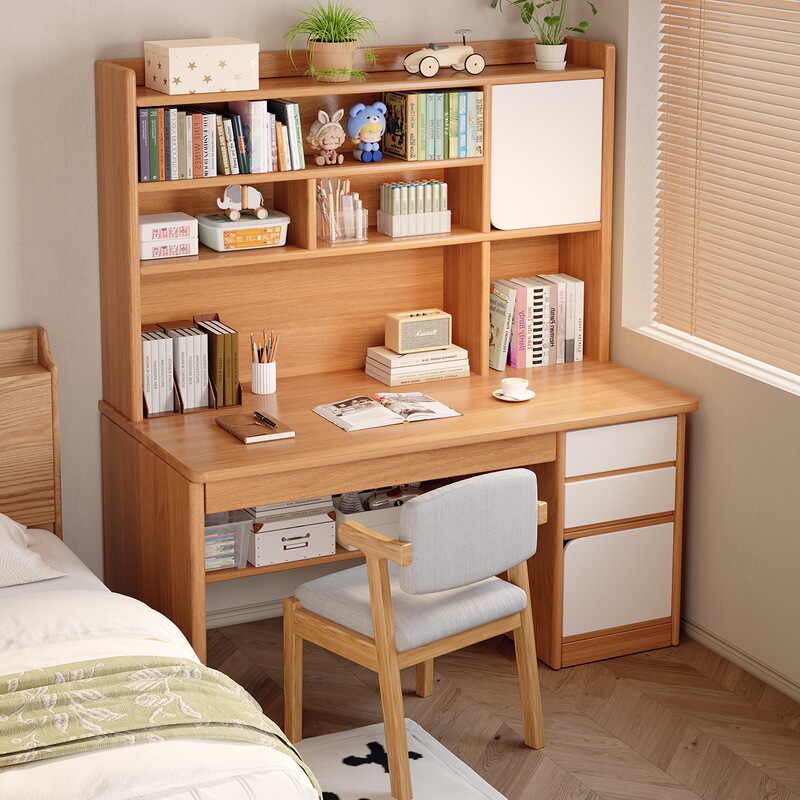Desk with bookshelf integrated table for students, home study writing desk, bedroom wall-mounted computer desk with bookcase, office desk Desk with bookshelf integrated table for students, home study writing desk, bedroom wall-mounted computer desk with bookcase, office desk