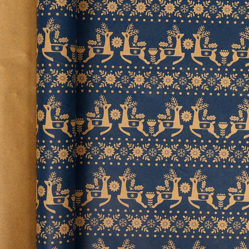 크리스마스 시리즈 - 크리스마스 블루 사슴/롤; 43*300cm 롤 포장