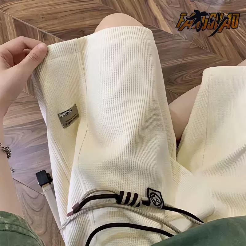 跨境外贸夏季薄款潮牌宽松大码美式运动男生休闲华夫格短裤男士款