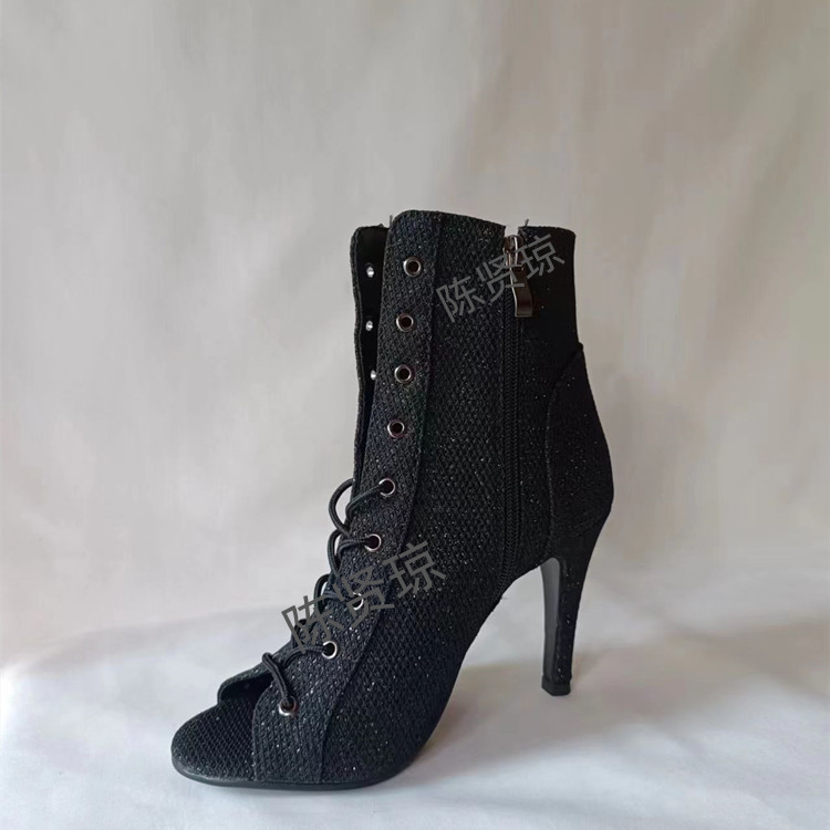 New Style Fish Toe High Heel Sandals Women's Shiny Piece Lace-up European and American Sexy Dance Women's Shoes Jazz Dance High Heel Large Size Shoes