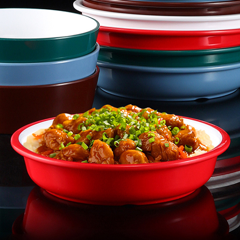 Melamine two-color round deep plate restaurant dish plate soup plate…