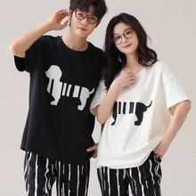 情侣款纯棉睡衣女夏季短袖短裤卡通印花男士可外穿家居服套装