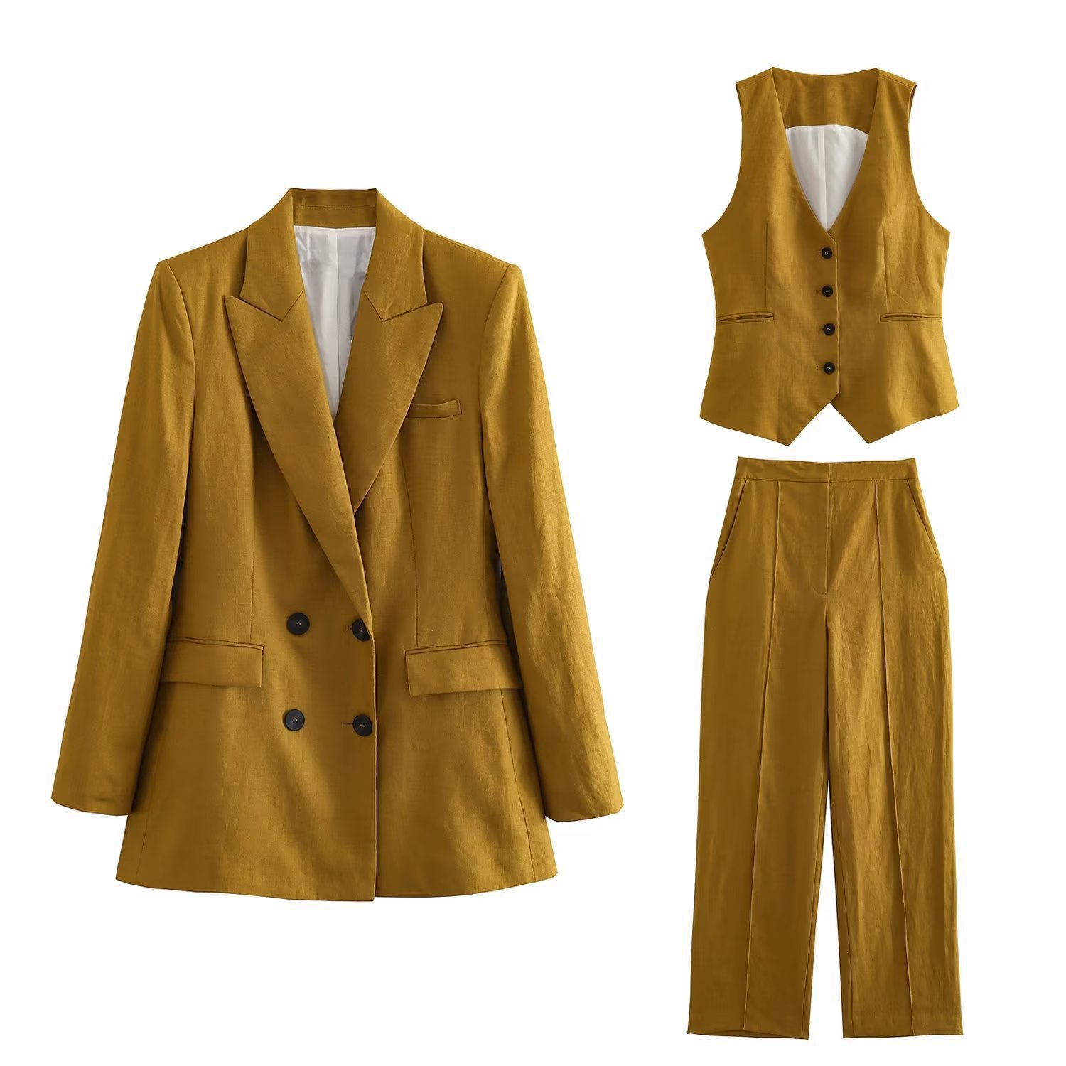 Women's Clothing new women's vest double breasted fashion top + straight pants casual suit set_voghion.com