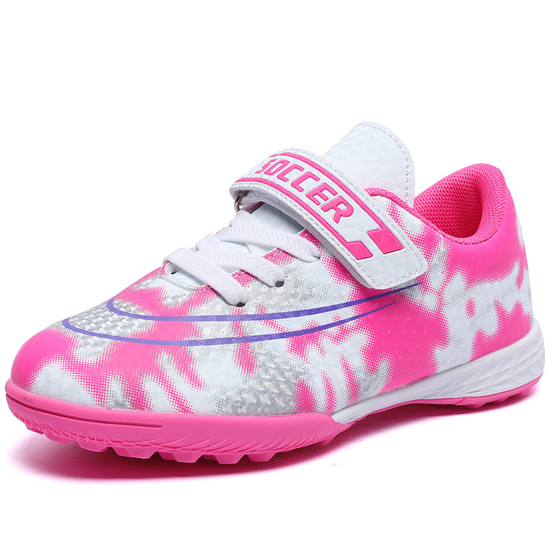Nuevos zapatos de fútbol TF para niños, niños y niñas, zapatos deportivos antideslizantes para estudiantes de primaria y secundaria, zapatos de fútbol con velcro