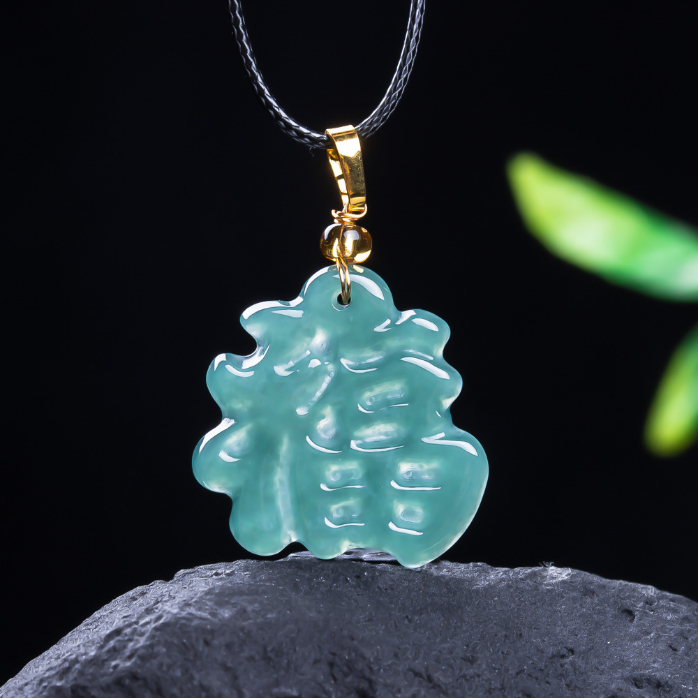 Authentic Grade A jadeite ice blue water "Fu" character pendant accessories DIY bracelets and necklaces, fashionable and exquisite jade jewelry wholesale.