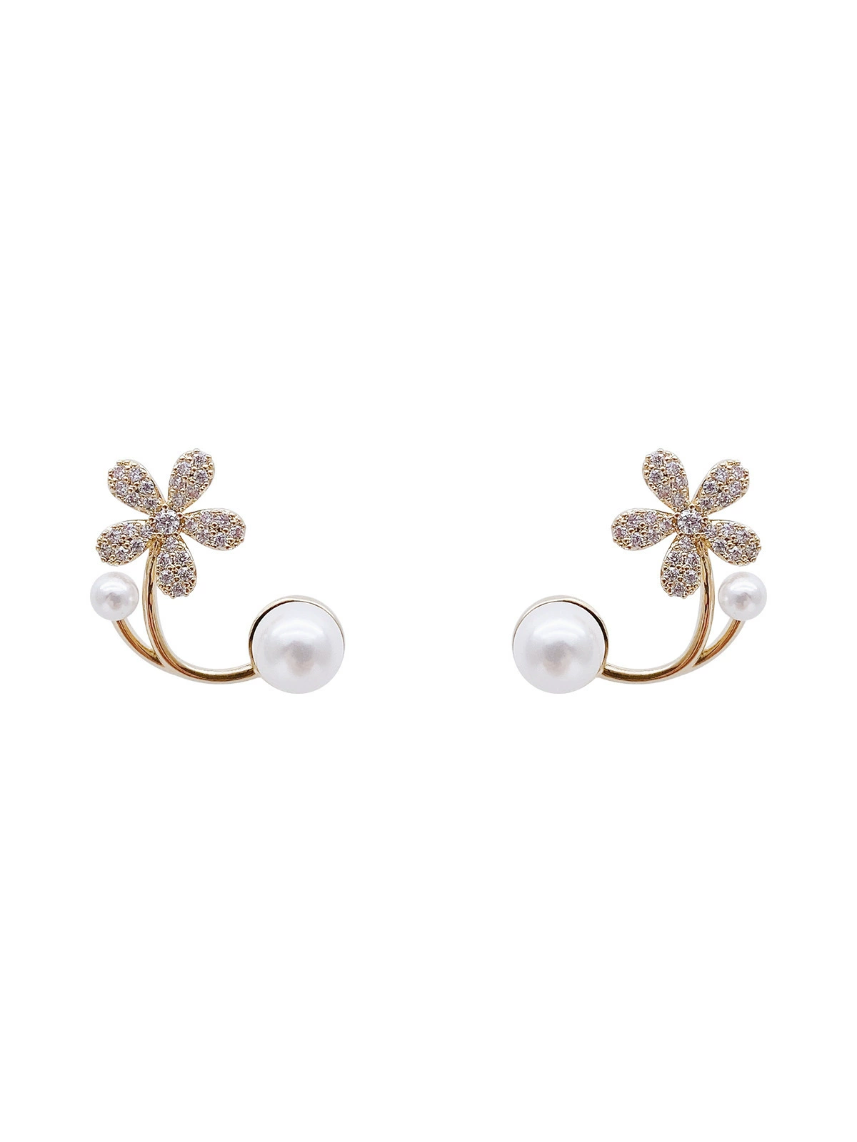 Small design retro earrings from pearl, trend of season, flowered, light luxury style