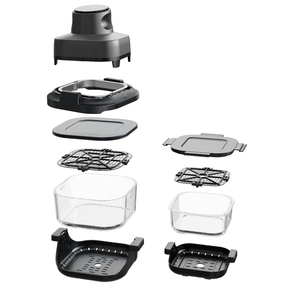 Nueva freidora de aire inteligente de 1500W de alta potencia con circulación rápida de aire caliente y horno microondas de vidrio.