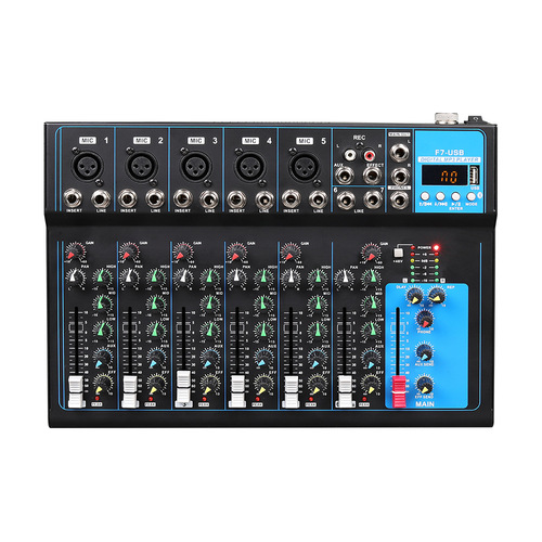 Multifunctional mixer with Bluetooth home reverb performance conference stage dj mixer small 7-way mixer