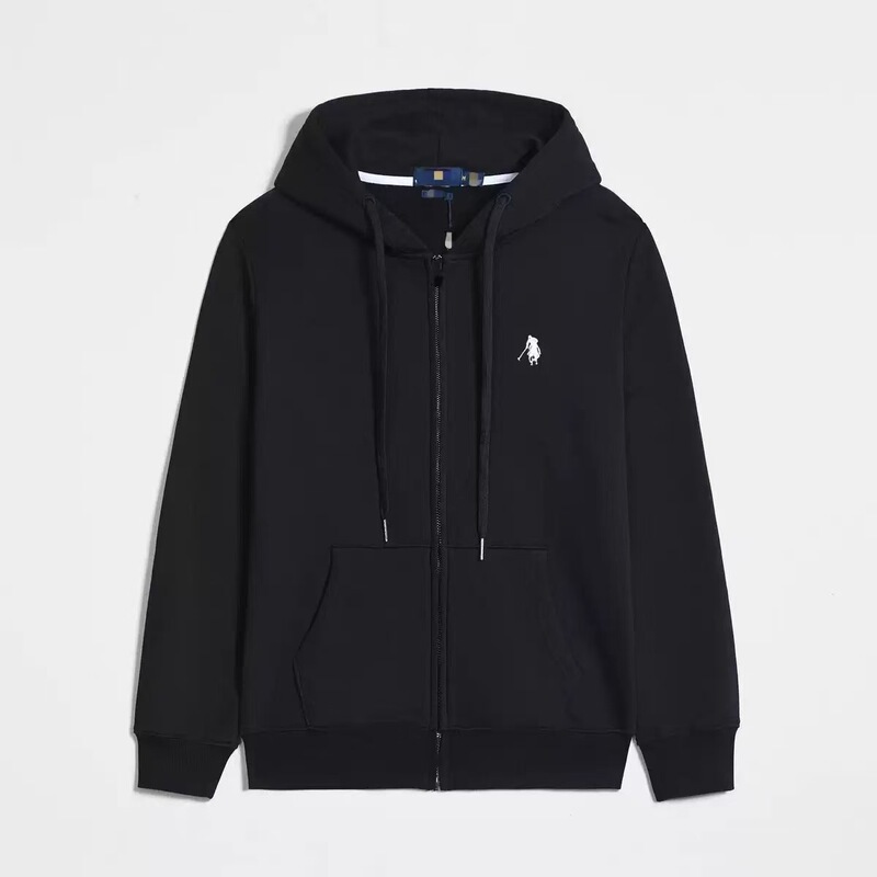 Cross-Border American-Style Autumn and Winter Polo Pony Logo Zipper Sweatshirt Men's Pullover Hooded Pure Cotton Solid Color Embroidered Casual Cross-Border American-Style Autumn and Winter Polo Pony Logo Zipper Sweatshirt Men's Pullover Hooded Pure Cotton Solid Color Embroidered Casual