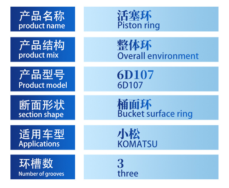 Komatsu 6D107 Piston Ring High-Performance High-Quality Wear-Resistant Durable Piston Ring Sealing Ring