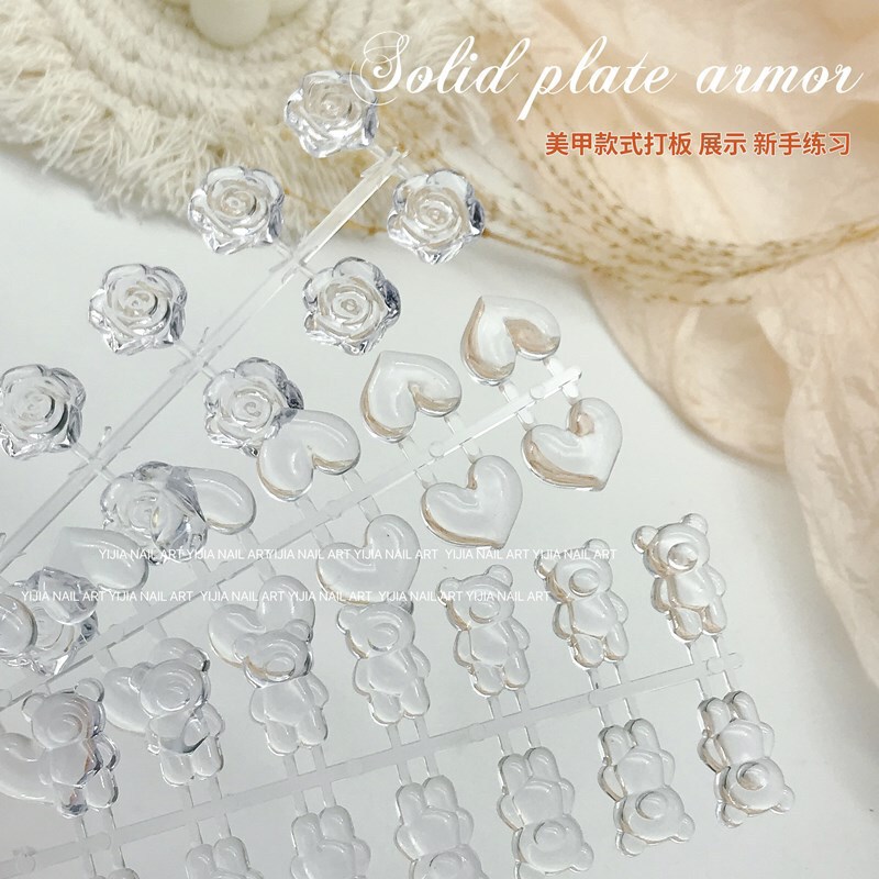 Nail art flat bottom solid peas color card bear peach heart Camellia Oval transparent display plate nail 120 pieces Nail art flat bottom solid peas color card bear peach heart Camellia Oval transparent display plate nail 120 pieces