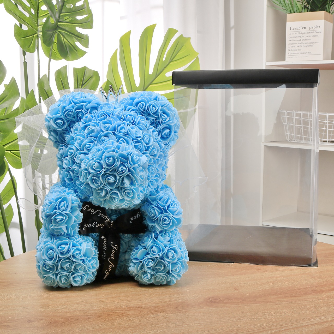 Flor preservada oso rosa 520 regalo del Día de San Valentín tienda de flores supermercado PE espuma flor abrazo oso rosa