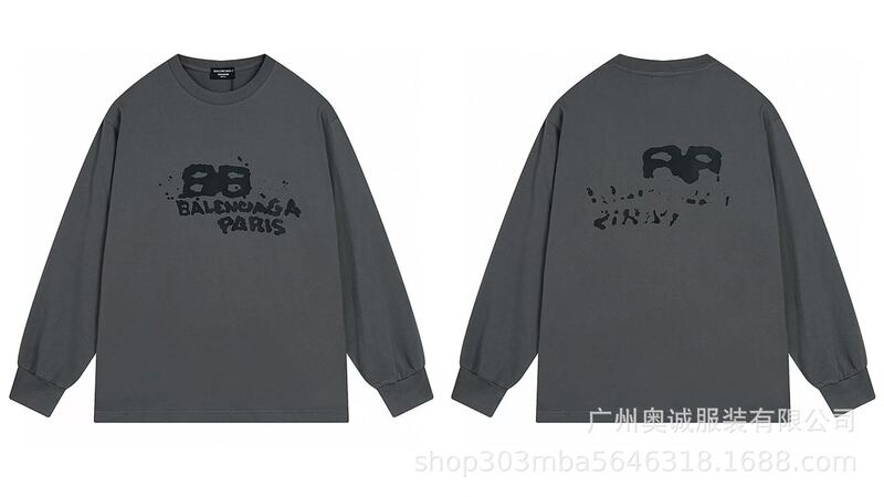 跨境外贸24ssB家秋季BB家logo印花长袖280克精梳棉长袖t 恤男女款|undefined