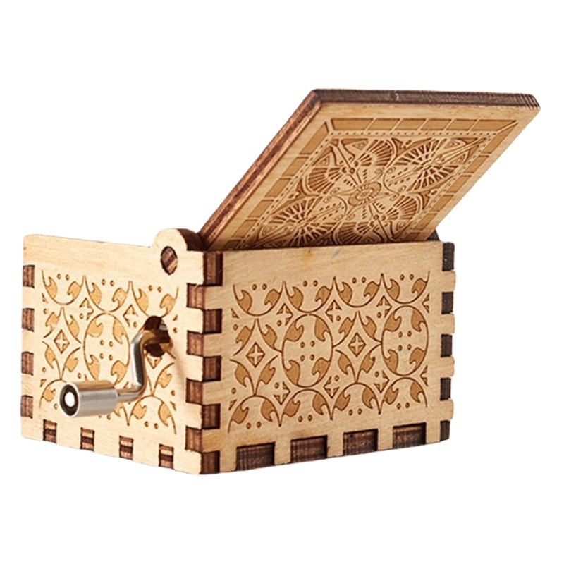 Caja de música clásica color madera manivela caja de música Simpsons en la Luna Rosa vida en stock venta al por mayor