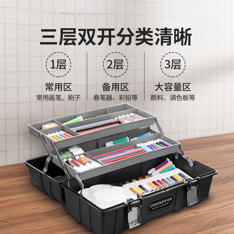 Caja de herramientas para estudiantes de arte de Lvlin, caja de almacenamiento de hardware para el hogar de primer grado para estudiantes de primaria, herramienta de pintura, caja de pintura portátil multifuncional