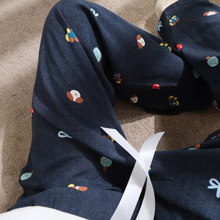 Wide-Leg Pajama Pants for Women, Summer Loose Cartoon Cute Long Pants, Simple Home Wear, Can Be Worn Outside, Milk Silk Thin Walking Pants