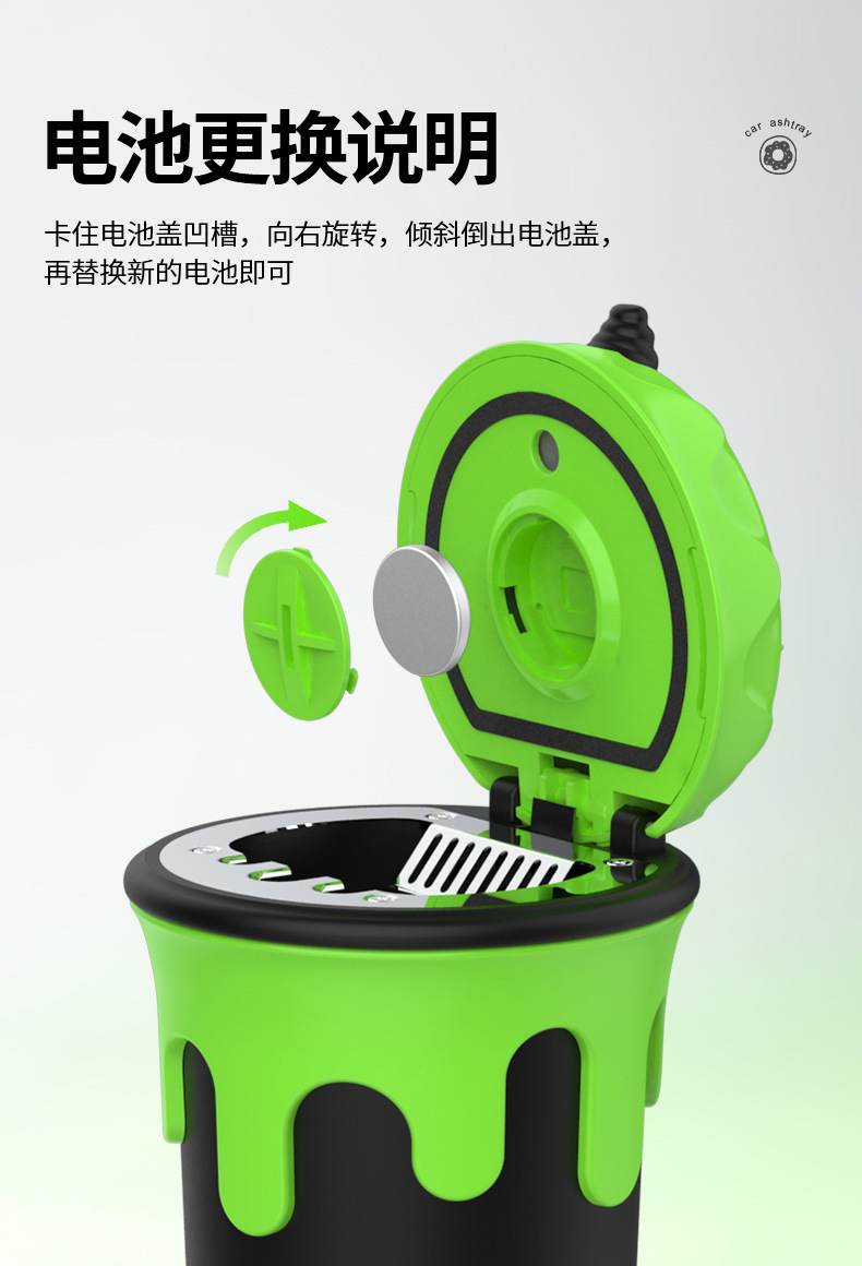 New car-mounted creative ice cream-shaped ashtray with cover, sealed and flame-retardant, portable car ashtray with LED light