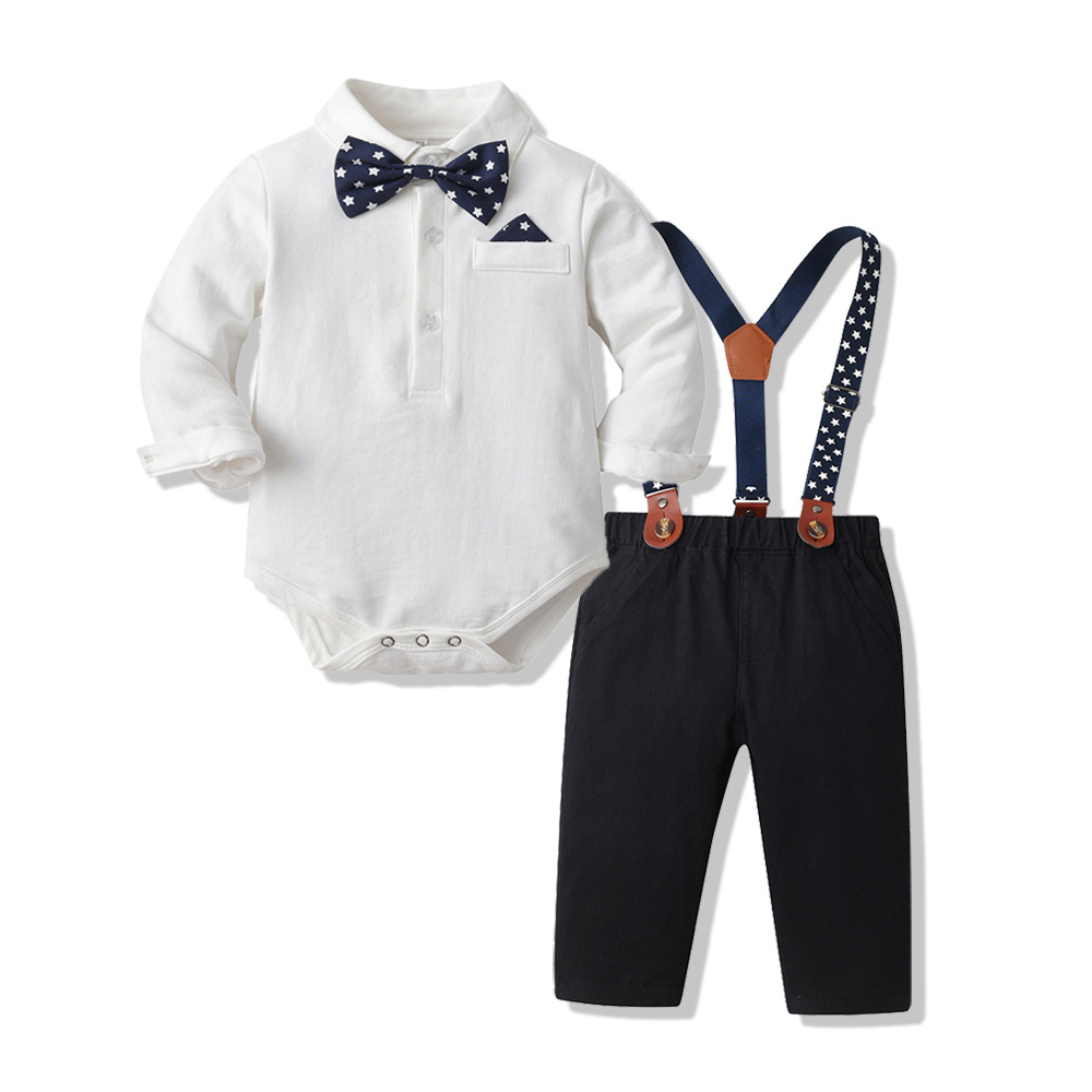 Nuevo niño bebé camisa de manga larga unidad caballo de escalada correa pantalones largos set de bebé gorra de boca de pato set de tres piezas