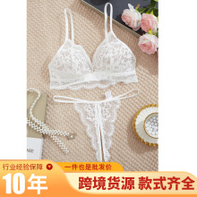 法式三角杯情趣套装美背镂空蕾丝花边性感睡衣内衣内裤性趣两件套