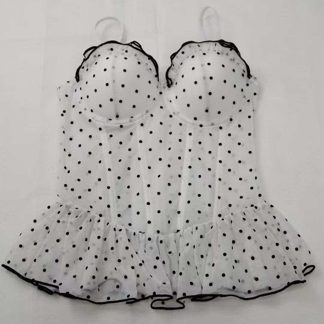 Пляжный топ Bustier из сетки в горошек с косточками, прозрачный волан с подкладкой — размер One Size