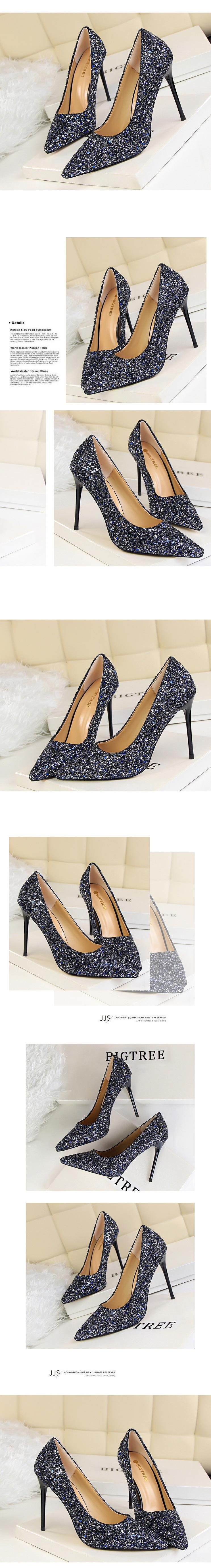Women's Fashion Solid Color Sequins Point Toe Pumps display picture 5