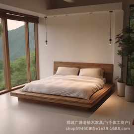 原木侘寂风实木床老榆木榻榻米床日式1.8米储物双人床民宿大床