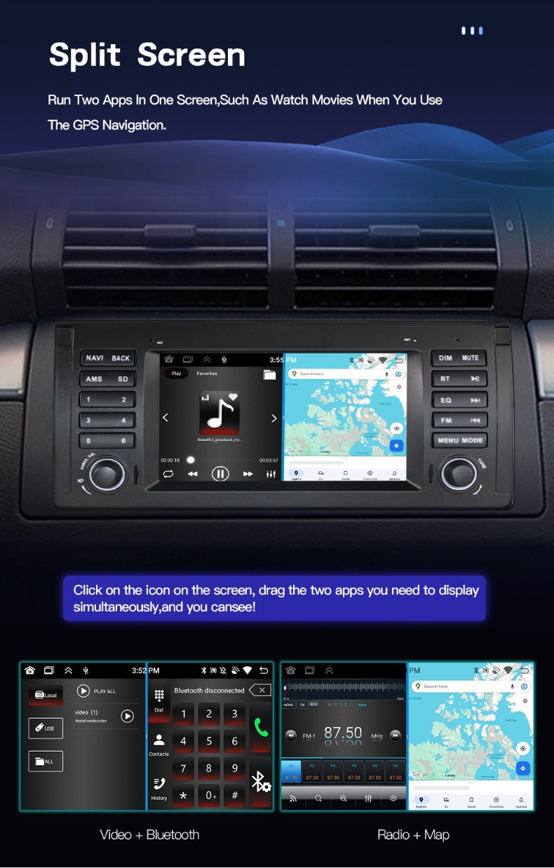 Car-Mounted Central Control Large-Screen Navigation System Suitable for Bmw X5 E53 M5 Wireless Carplay Radio Player