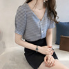 summer new pattern Add fertilizer Large Show thin lattice shirt Short sleeved Base coat mm Easy V-neck shirt 200 Jin