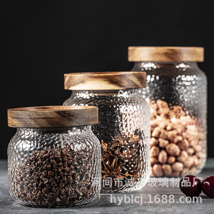mayorista Acacia tanque de almacenamiento martillo transparente vidrio sellado lata de té sellado de té a prueba de humedad