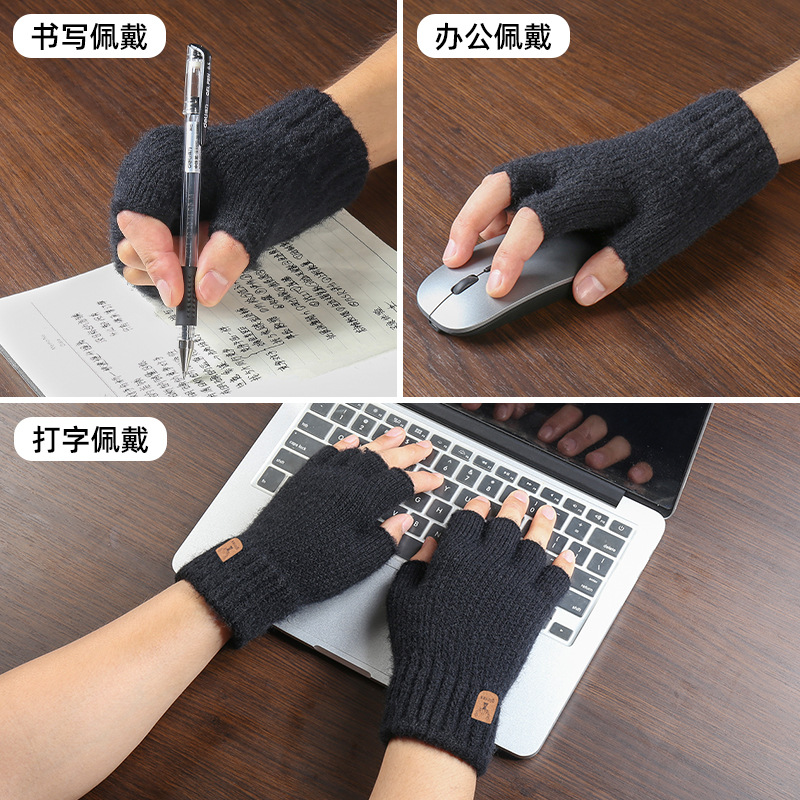 Wholesale of new cold-proof half finger gloves for autumn and winter student knitted warm woolen half cut and leaking finger gloves