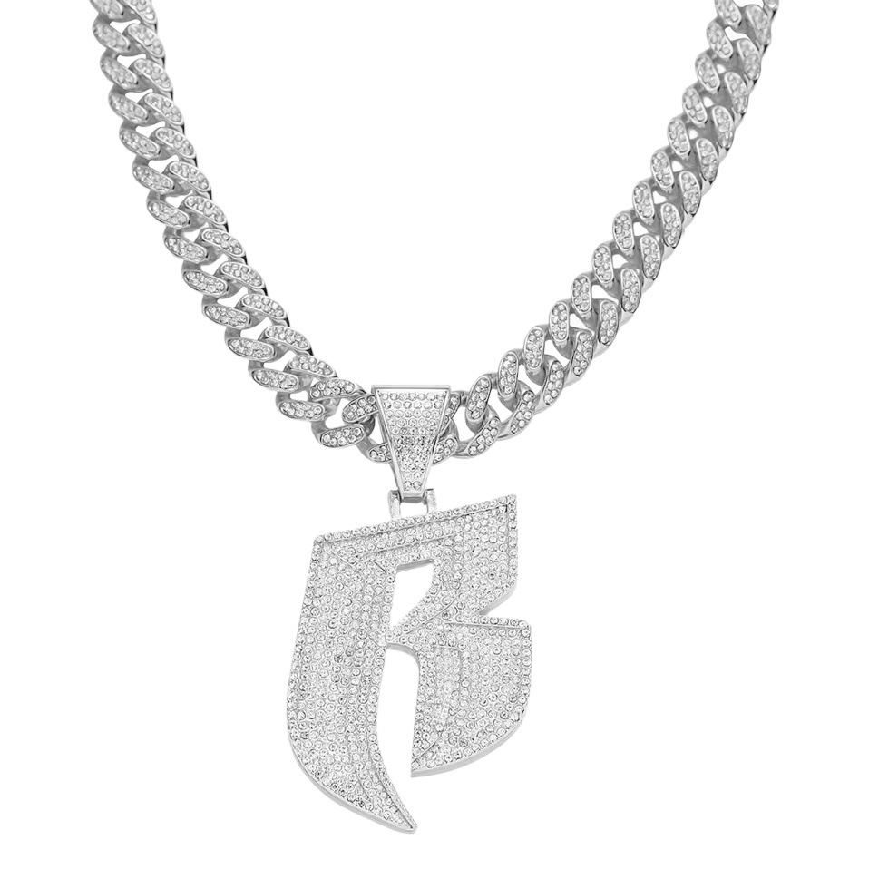 Venta directa de fábrica diseño de nicho personalizado hip hop estilo letra B completo diamante aleación cadena cubana transfronteriza reloj hebilla cadena cubana