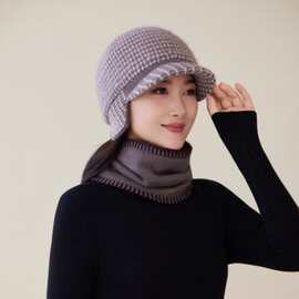 中老年人帽子女士冬天妈妈护耳毛线帽户外骑车加厚防寒棉帽三件套